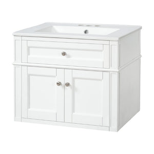 English Elm 24 Inch Wall Mounted Bathroom Vanity with Ceramic Sink Soft Close Doors Open Back Cabinet White N710P460692K