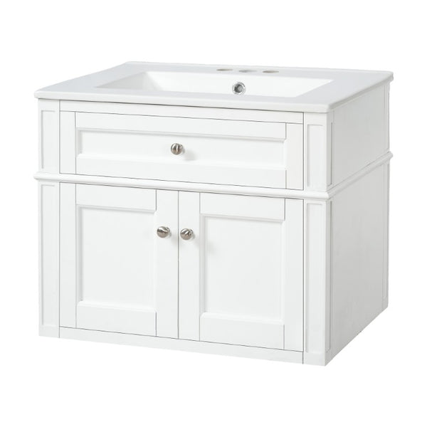 English Elm 24 Inch Wall Mounted Bathroom Vanity with Ceramic Sink Soft Close Doors Open Back Cabinet White N710P460692K
