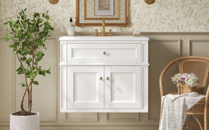 English Elm 24 Inch Wall Mounted Bathroom Vanity with Ceramic Sink Soft Close Doors Open Back Cabinet White N710P460692K