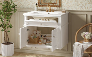English Elm 24 Inch Wall Mounted Bathroom Vanity with Ceramic Sink Soft Close Doors Open Back Cabinet White N710P460692K