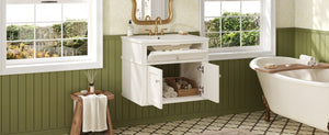 English Elm 24 Inch Wall Mounted Bathroom Vanity with Ceramic Sink Soft Close Doors Open Back Cabinet White N710P460692K
