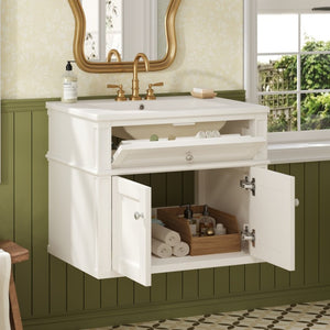 English Elm 24 Inch Wall Mounted Bathroom Vanity with Ceramic Sink Soft Close Doors Open Back Cabinet White N710P460692K