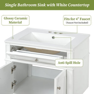 English Elm 24 Inch Wall Mounted Bathroom Vanity with Ceramic Sink Soft Close Doors Open Back Cabinet White N710P460692K