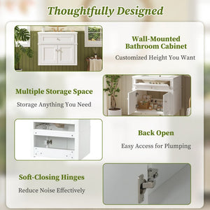 English Elm 24 Inch Wall Mounted Bathroom Vanity with Ceramic Sink Soft Close Doors Open Back Cabinet White N710P460692K
