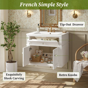 English Elm 24 Inch Wall Mounted Bathroom Vanity with Ceramic Sink Soft Close Doors Open Back Cabinet White N710P460692K