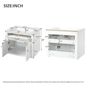 English Elm 24 Inch Wall Mounted Bathroom Vanity with Ceramic Sink Soft Close Doors Open Back Cabinet White N710P460692K