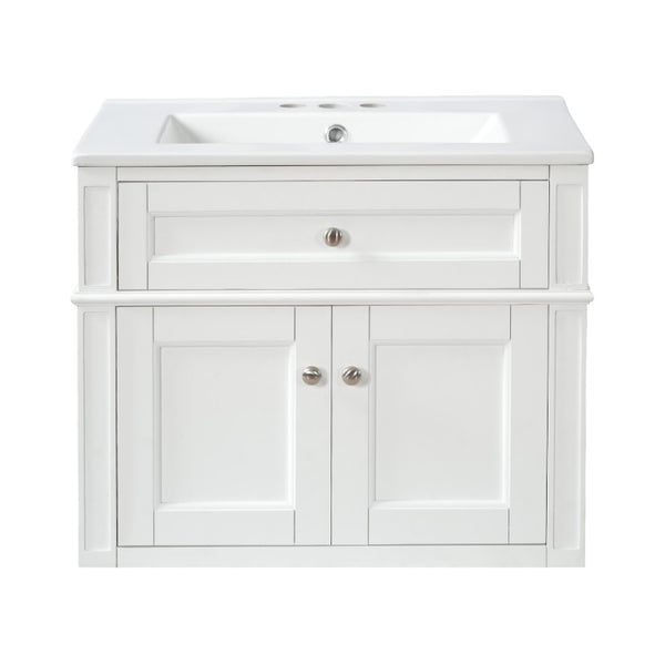 English Elm 24 Inch Wall Mounted Bathroom Vanity with Ceramic Sink Soft Close Doors Open Back Cabinet White N710P460692K
