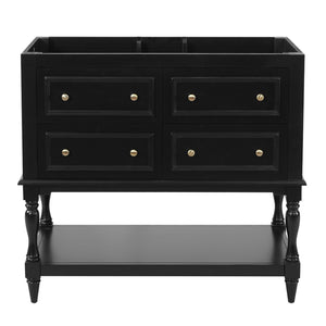 English Elm 36 Inch Freestanding Bathroom Vanity with 4 Full Extension Drawers Rubberwood Frame Black N710P460696B