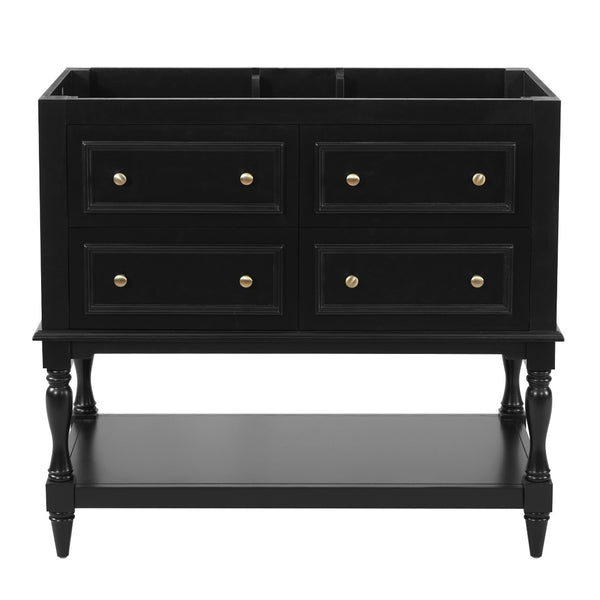 English Elm 36 Inch Freestanding Bathroom Vanity with 4 Full Extension Drawers Rubberwood Frame Black N710P460696B