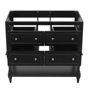 English Elm 36 Inch Freestanding Bathroom Vanity with 4 Full Extension Drawers Rubberwood Frame Black N710P460696B