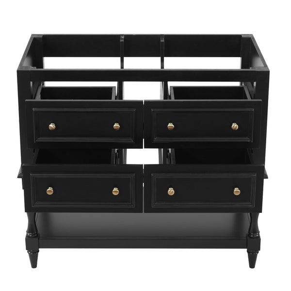 English Elm 36 Inch Freestanding Bathroom Vanity with 4 Full Extension Drawers Rubberwood Frame Black N710P460696B