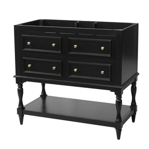 English Elm 36 Inch Freestanding Bathroom Vanity with 4 Full Extension Drawers Rubberwood Frame Black N710P460696B
