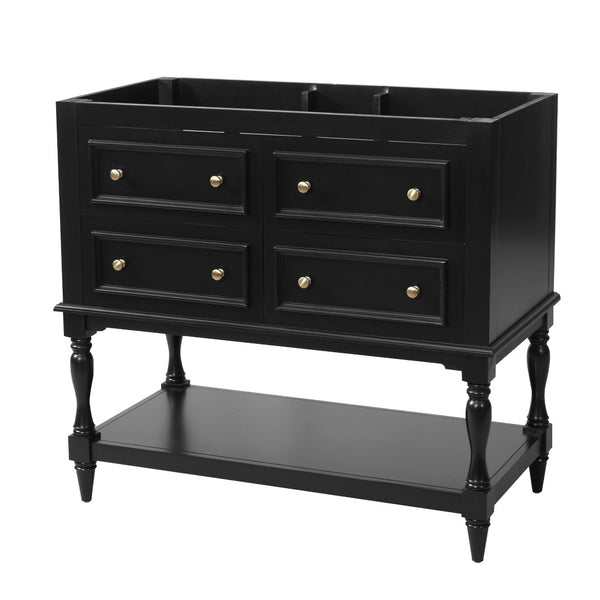 English Elm 36 Inch Freestanding Bathroom Vanity with 4 Full Extension Drawers Rubberwood Frame Black N710P460696B