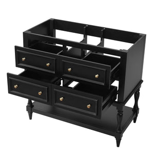 English Elm 36 Inch Freestanding Bathroom Vanity with 4 Full Extension Drawers Rubberwood Frame Black N710P460696B