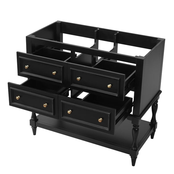 English Elm 36 Inch Freestanding Bathroom Vanity with 4 Full Extension Drawers Rubberwood Frame Black N710P460696B