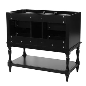 English Elm 36 Inch Freestanding Bathroom Vanity with 4 Full Extension Drawers Rubberwood Frame Black N710P460696B
