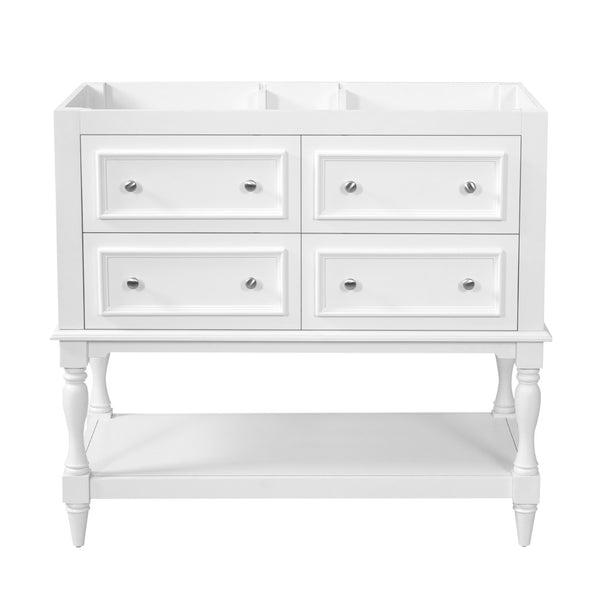 English Elm 36 Inch Freestanding Bathroom Vanity with 4 Full Extension Drawers Rubberwood Frame White N710P460696K