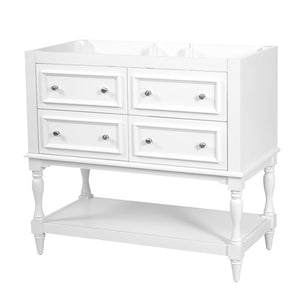 English Elm 36 Inch Freestanding Bathroom Vanity with 4 Full Extension Drawers Rubberwood Frame White N710P460696K