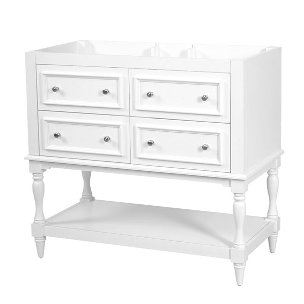 English Elm 36 Inch Freestanding Bathroom Vanity with 4 Full Extension Drawers Rubberwood Frame White N710P460696K