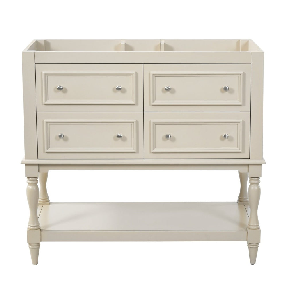 English Elm 36 Inch Freestanding Bathroom Vanity with 4 Full Extension Drawers Rubberwood Frame Beige N710P460696Y