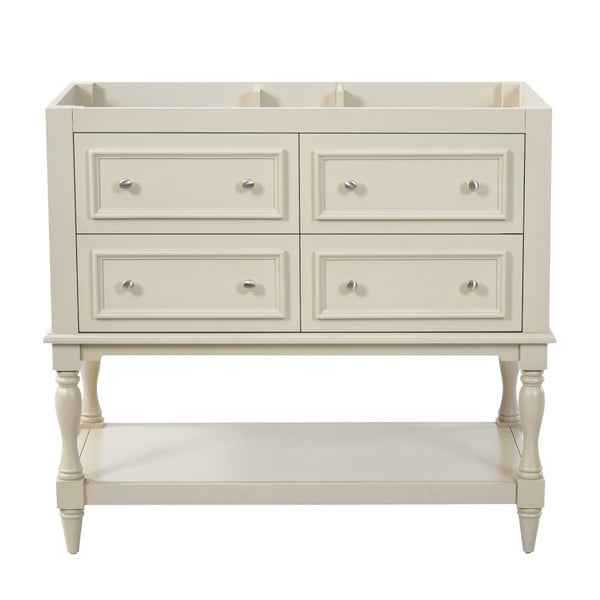 English Elm 36 Inch Freestanding Bathroom Vanity with 4 Full Extension Drawers Rubberwood Frame Beige N710P460696Y