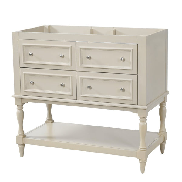 English Elm 36 Inch Freestanding Bathroom Vanity with 4 Full Extension Drawers Rubberwood Frame Beige N710P460696Y
