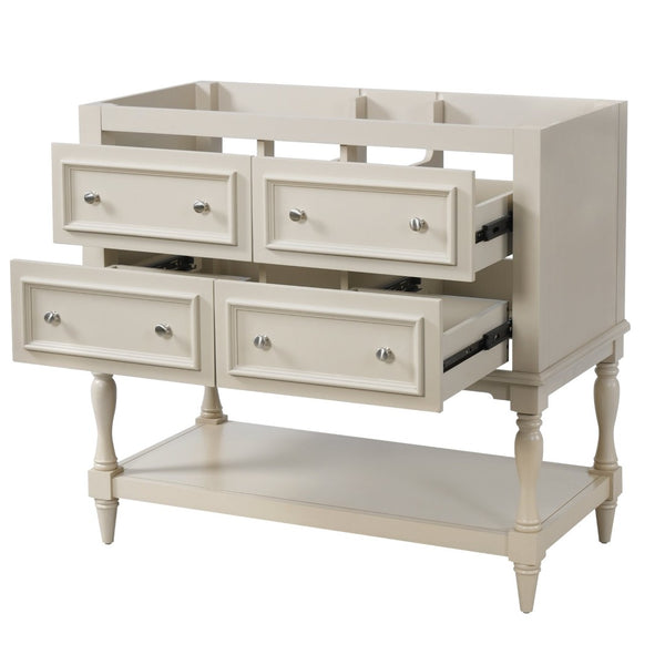 English Elm 36 Inch Freestanding Bathroom Vanity with 4 Full Extension Drawers Rubberwood Frame Beige N710P460696Y