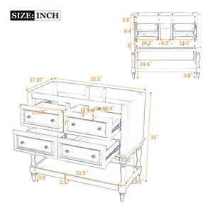 English Elm 36 Inch Freestanding Bathroom Vanity with 4 Full Extension Drawers Rubberwood Frame Beige N710P460696Y