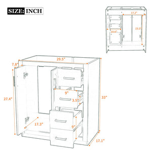 English Elm 30'' Solid Poplar Freestanding Bathroom Vanity with Three Drawers and Soft Close Cabinet Black Style A N710P460709B