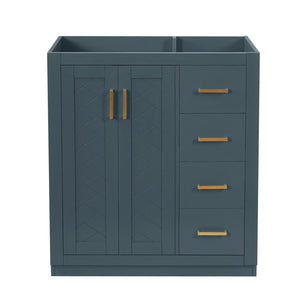 English Elm 30'' Solid Poplar Freestanding Bathroom Vanity with Three Drawers and Soft Close Cabinet Blue Style A N710P460709C