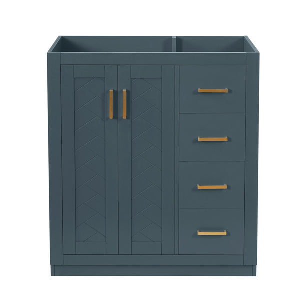 English Elm 30'' Solid Poplar Freestanding Bathroom Vanity with Three Drawers and Soft Close Cabinet Blue Style A N710P460709C
