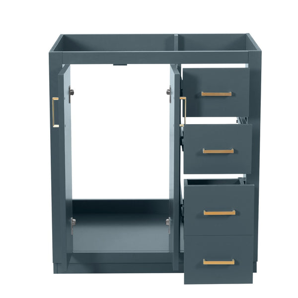 English Elm 30'' Solid Poplar Freestanding Bathroom Vanity with Three Drawers and Soft Close Cabinet Blue Style A N710P460709C