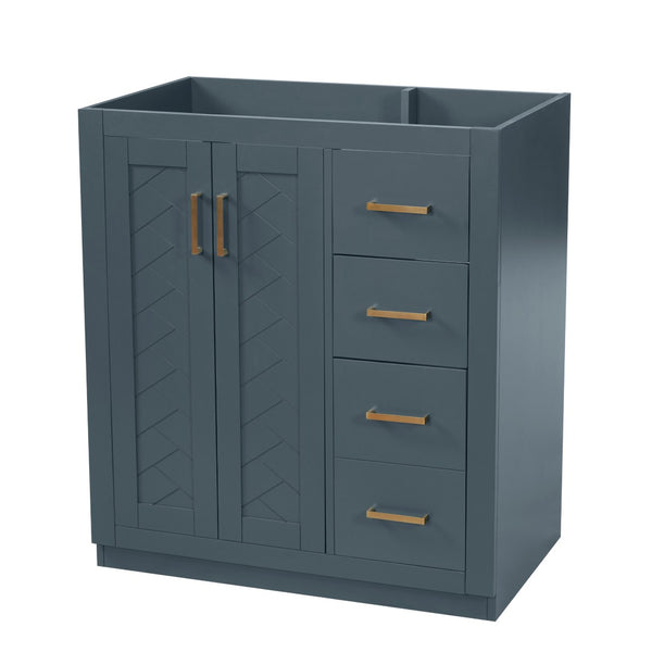 English Elm 30'' Solid Poplar Freestanding Bathroom Vanity with Three Drawers and Soft Close Cabinet Blue Style A N710P460709C