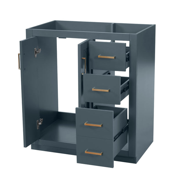 English Elm 30'' Solid Poplar Freestanding Bathroom Vanity with Three Drawers and Soft Close Cabinet Blue Style A N710P460709C