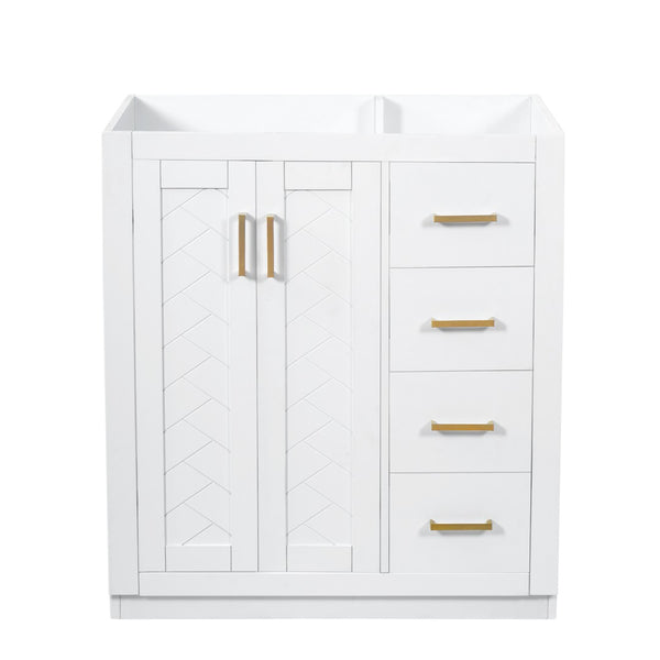 English Elm 30'' Solid Poplar Freestanding Bathroom Vanity with Three Drawers and Soft Close Cabinet White Style A N710P460709K