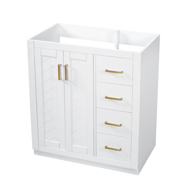 English Elm 30'' Solid Poplar Freestanding Bathroom Vanity with Three Drawers and Soft Close Cabinet White Style A N710P460709K