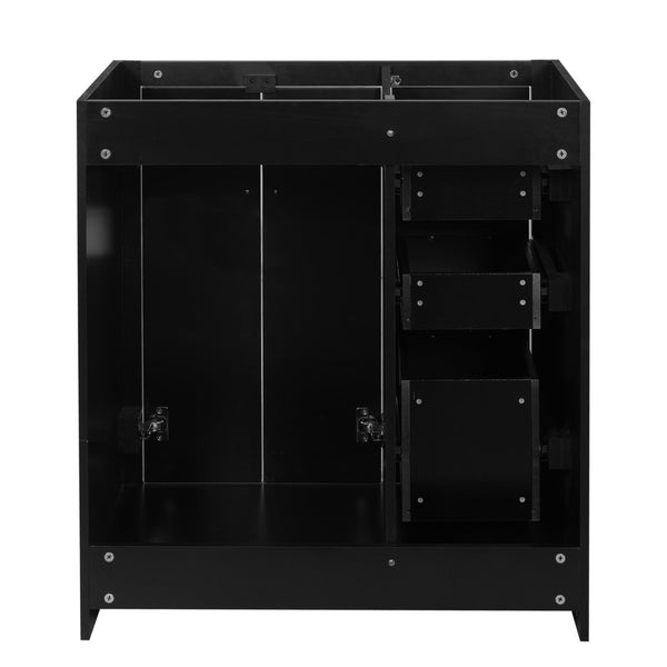 English Elm 30'' Solid Poplar Freestanding Bathroom Vanity with Three Drawers and Soft Close Cabinet Black Style B N710P460714B