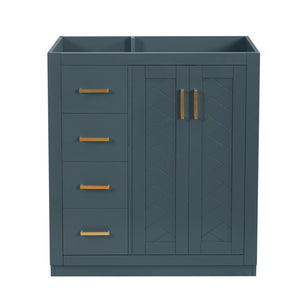 English Elm 30'' Solid Poplar Freestanding Bathroom Vanity with Three Drawers and Soft Close Cabinet Blue Style B N710P460714C