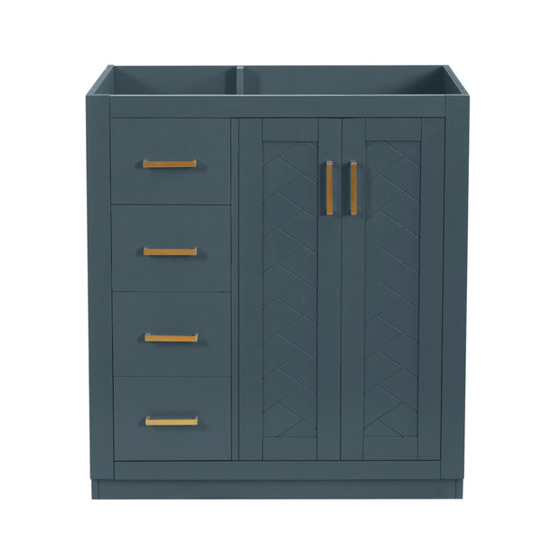 English Elm 30'' Solid Poplar Freestanding Bathroom Vanity with Three Drawers and Soft Close Cabinet Blue Style B N710P460714C