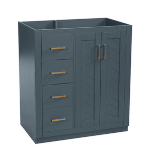 English Elm 30'' Solid Poplar Freestanding Bathroom Vanity with Three Drawers and Soft Close Cabinet Blue Style B N710P460714C