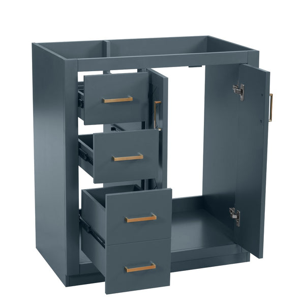 English Elm 30'' Solid Poplar Freestanding Bathroom Vanity with Three Drawers and Soft Close Cabinet Blue Style B N710P460714C
