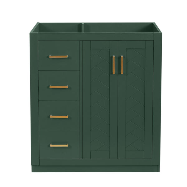 English Elm 30'' Solid Poplar Freestanding Bathroom Vanity with Three Drawers and Soft Close Cabinet Green Style B N710P460714F