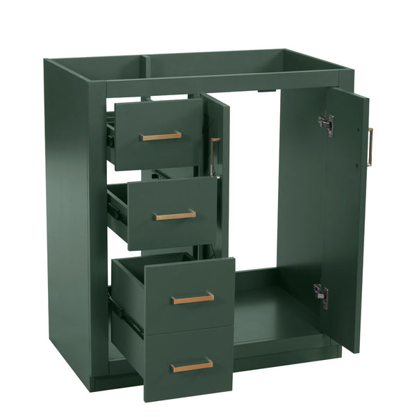 English Elm 30'' Solid Poplar Freestanding Bathroom Vanity with Three Drawers and Soft Close Cabinet Green Style B N710P460714F