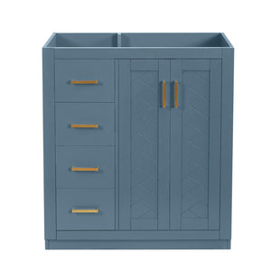 English Elm 30'' Solid Poplar Freestanding Bathroom Vanity with Three Drawers and Soft Close Cabinet Indigo Blue Style B N710P460714M