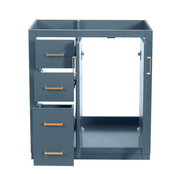 English Elm 30'' Solid Poplar Freestanding Bathroom Vanity with Three Drawers and Soft Close Cabinet Indigo Blue Style B N710P460714M
