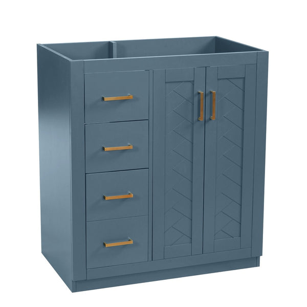 English Elm 30'' Solid Poplar Freestanding Bathroom Vanity with Three Drawers and Soft Close Cabinet Indigo Blue Style B N710P460714M