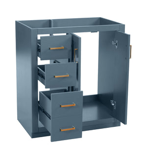 English Elm 30'' Solid Poplar Freestanding Bathroom Vanity with Three Drawers and Soft Close Cabinet Indigo Blue Style B N710P460714M