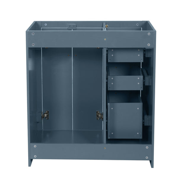 English Elm 30'' Solid Poplar Freestanding Bathroom Vanity with Three Drawers and Soft Close Cabinet Indigo Blue Style B N710P460714M