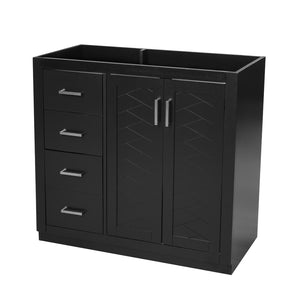English Elm 36 Inch Freestanding Bathroom Vanity Solid Poplar Cabinet with Diamond Groove Soft Close Doors Black N710P460730B