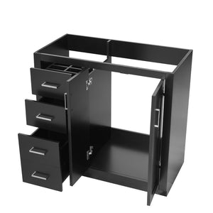 English Elm 36 Inch Freestanding Bathroom Vanity Solid Poplar Cabinet with Diamond Groove Soft Close Doors Black N710P460730B